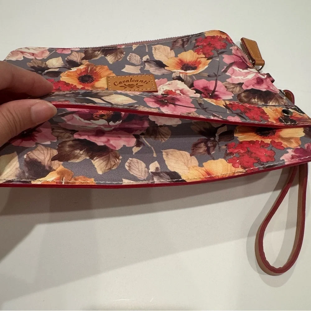Cavalcanti Women's Floral Wristlet Purse Genuine Leather Made in Italy NEW